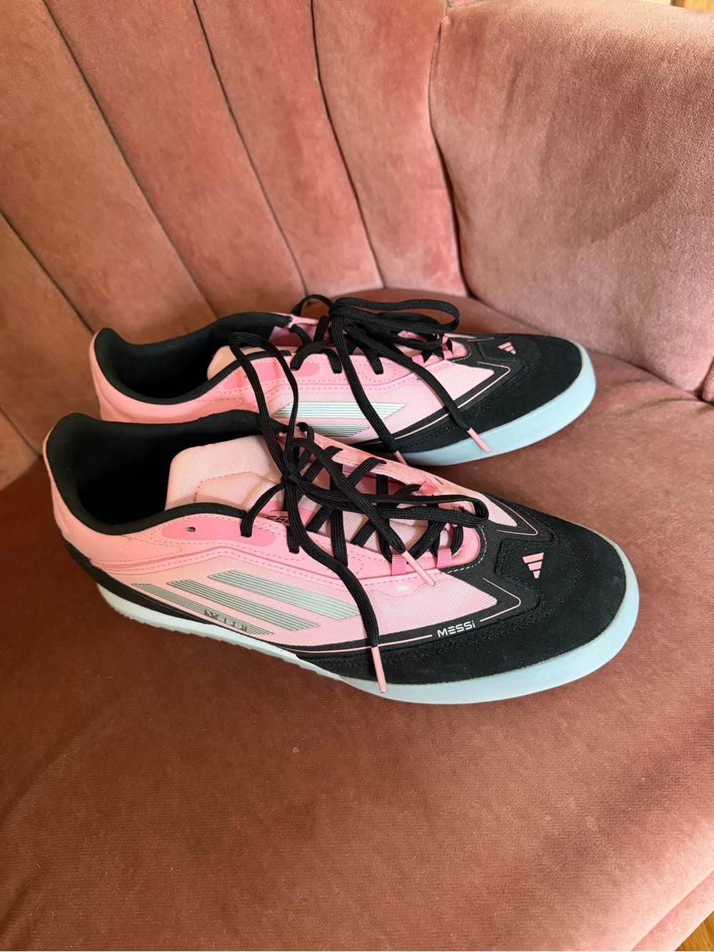 Adidas Messi Indoor Soccer Shoes - Men 10, Women 11 / Pink and Black with Silver